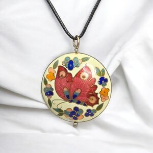 Vintage Cloisonne Butterfly Pendant Necklace